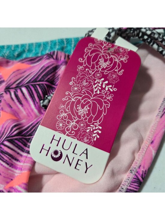Hula Honey Tropical Leaf Print Bikini Bottoms Size Small Pink Teal Swimwear - Picture 3 of 6